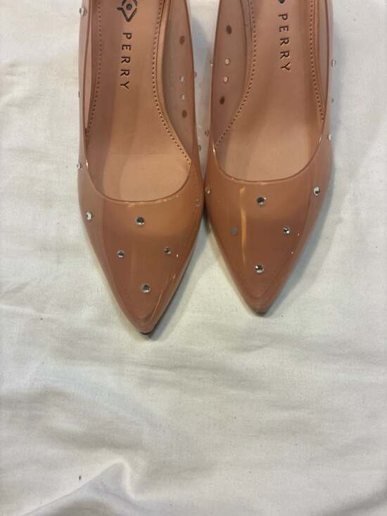 Katy Perry Shoes - Katy Perry Women's The Golden Studded PVC Pointed Toe Kitten Heel Pumps, Tan